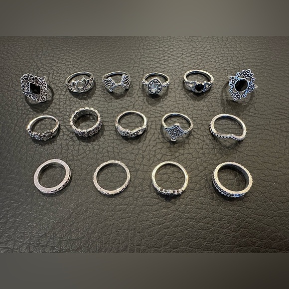 15 Silver Fashion Ring Set - Picture 1 of 3